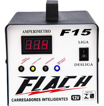 Carregador De Bateria 15a 12v Aux. Partida Bivolt F15 Flach
