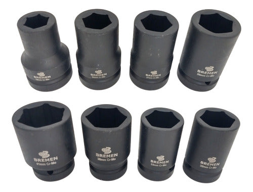 kit soquete médio de impacto 1 pol 19 a 41 mm 8 peças bremen