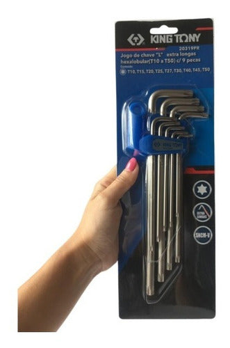 Jogo Chaves Torx L Extra Longa C/ 9pç Hexalobular King Tony