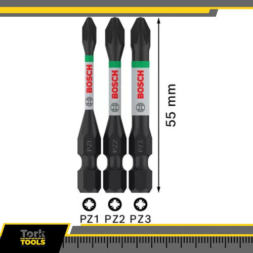 jogo bit ponta dupla 3 unds pro impact pz 1,2,3 55mm bosch