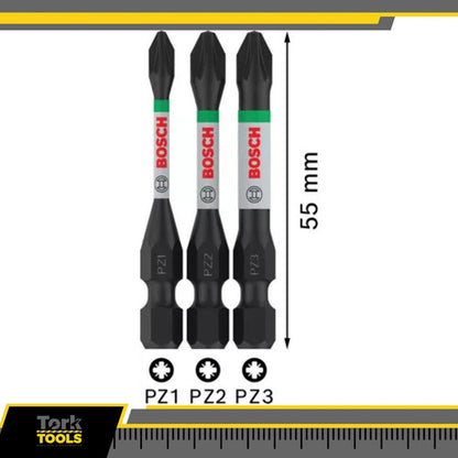 Jogo Bit Ponta Dupla 3 Unds Pro Impact Pz 1,2,3 55mm Bosch