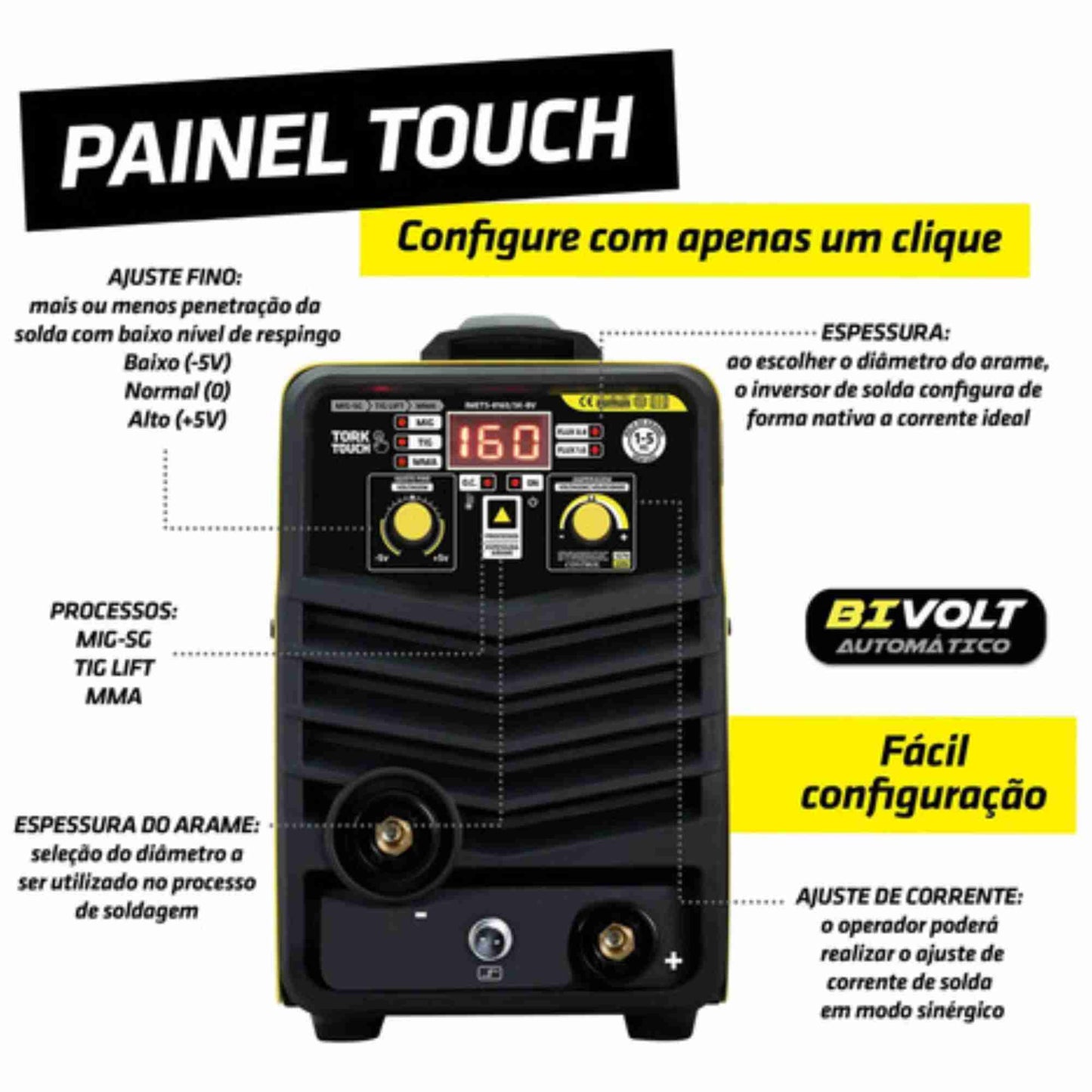 maquina solda inversora mig 160a sem gás tig mma trisolda amarelo