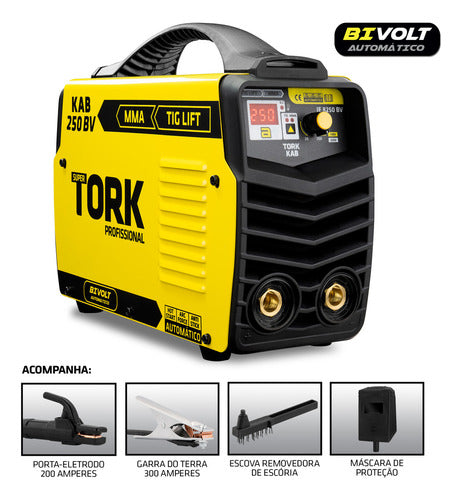 maquina de solda inversora kab 250 amp mma tig tork cor amar amarelo/preto