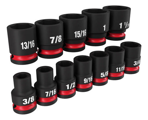 jogo soquete impacto encaixe 1/2  curto 12 peças milwaukee