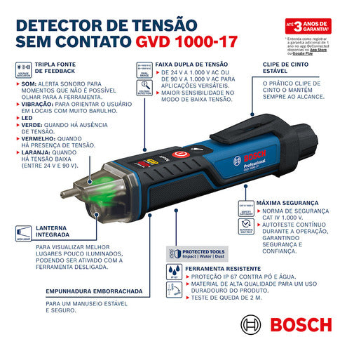 Detector De Tensão Bosch Gvd 1000-17 Com Lanterna Ip67 Azul