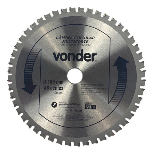 Lâmina Serra Circular 185mm 48 Dentes Alúminio Ferro Vonder