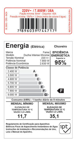 Ducha Fame Intense Khrome Eletrônica 7800w 220v - KHROME - 7.8 kW - 220