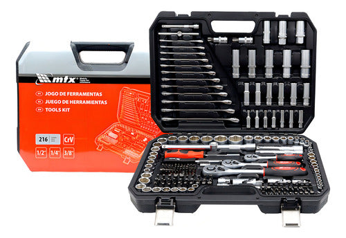 jg de soquetes encaixe 1/2,3/8,1/4 cromo vanadio 216 pçs mtx