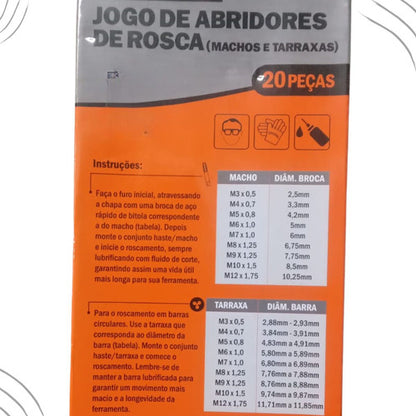Kit Tarraxas E Cossinete Macho Jogo 20 Peças Estojo Bestfer  Laranja