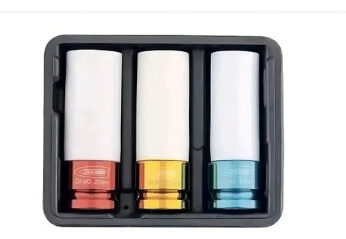 jogo soquete impacto longo roda liga leve encaixe de 1/2 pol