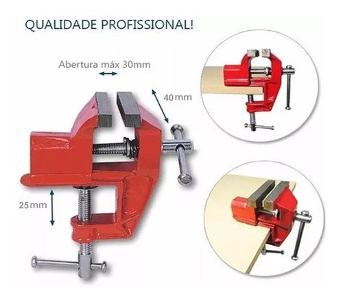 mini torno morsa de bancada base fixa 40mm bestfer vermelho