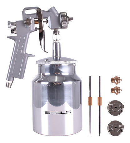 Pistola De Pintura Alta Pressão Bico 1.2/1.5/1.8mm 1l Stels Prata