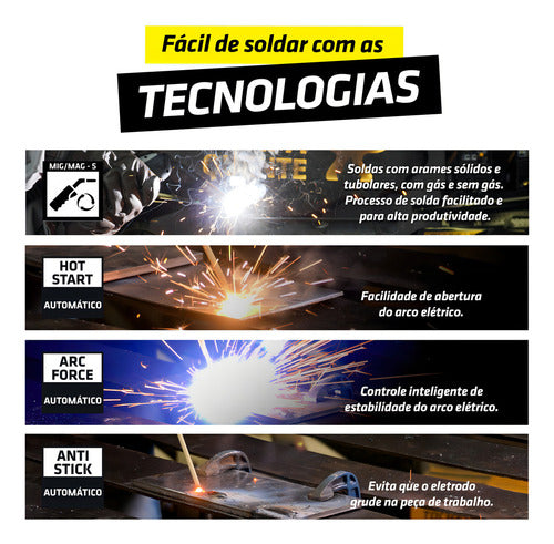 máquina de solda mig mma 250a super tork touch 250s-max 220v preto