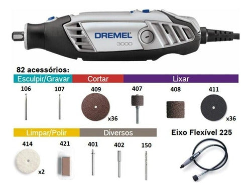 Retífica Dremel 3000 82 Acessórios Eixo Flexível Dremel 220v