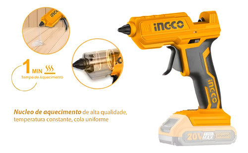 pistola de cola quente a bateria (não acompanha) 20v ingco  - laranja