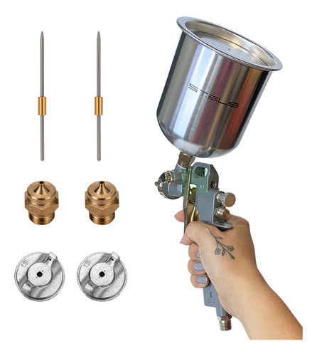 Pistola Pintura Com 3 Bicos Copo 1l Alumínio Stels 5731555 Prateado