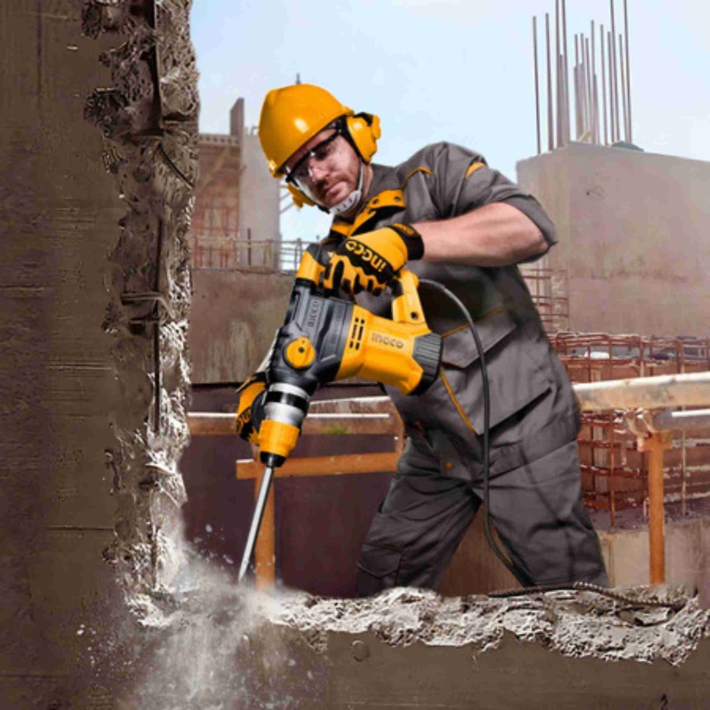 martelete perfurador rompedor sds 1500w 50hz/60hz ingco 5.5j - amarelo - 60 mhz