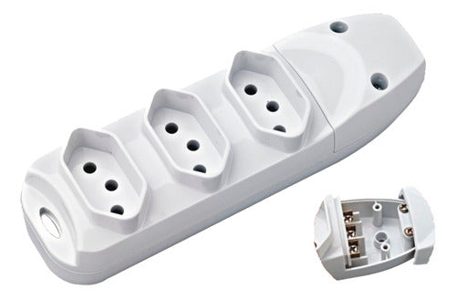 régua de tomada flach 3 tomadas plugue 2p+t 260 vac 10a branco 127/220v