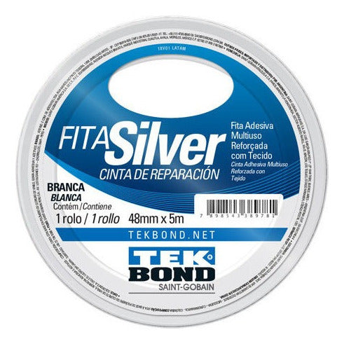 fita adesiva reforçada silver tape rl 48mm x 5m tekbond cor