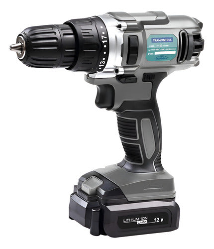 furadeira e parafusadeira tramontina com led 12v à bateria cinza