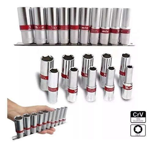 Mtx Jogo Soquetes Longos 3/8 Sext 8 A 19mm 10pcs Cr-v 135919