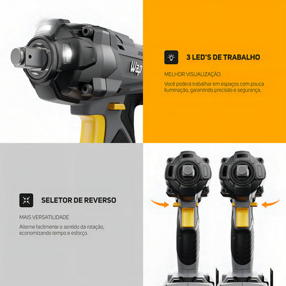 Chave De Impacto A Bateria 21v Encaixe 1/2pol C/ Bateria Wap