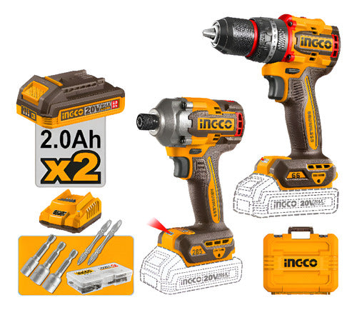 Combo Parafusadeira + Chave Impacto 2 Baterias 2ah Ingco