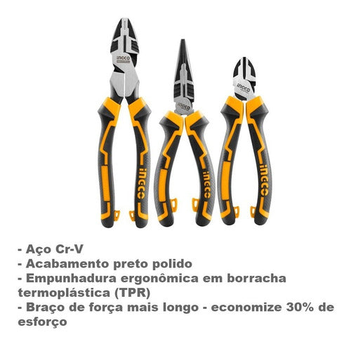 Jogo De Alicates Industriais Com 3 Peças - Ingco