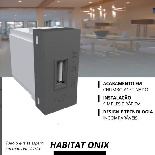 módulo tomada usb 3a bivolt habitat onix chumbo cinza fame