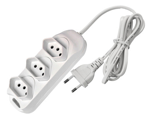 extensão elétrica 3p 1,5m 3 tomadas plugue 2p+t flach bivolt branco 127/220v