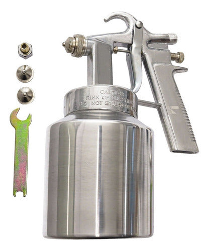 Pistola De Tinta Baixa Pressão Ar Direto 1000ml Aluminio Cor Prata