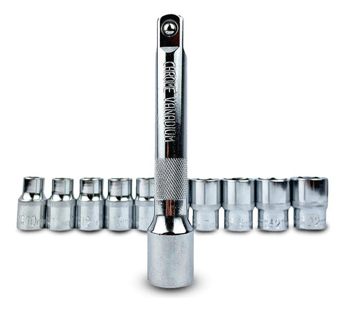 jogo soquete sextavado catraca extensor 1/2 crv 12 peças