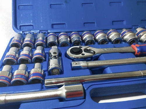 jogo de soquetes estriado com 24 pçs 1/2 king tony st4028mr