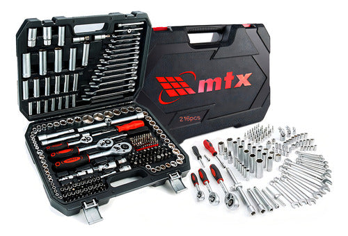 jg de soquetes encaixe 1/2,3/8,1/4 cromo vanadio 216 pçs mtx