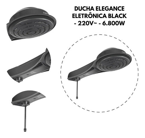 Ducha Elegance Eletrônica Black - 220v~ - 6.800w - Fame