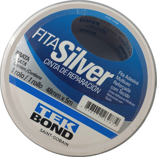 fita adesiva reforçada silver tape rl 48mm x 5m tekbond cor