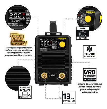 Máquina De Solda Inversora Super Tork Touch 200 Vrd 60hz Preto