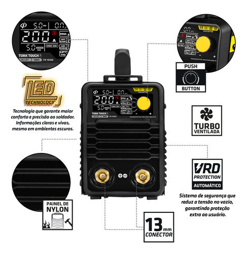 Máquina De Solda Inversora Super Tork Touch 200 Vrd 60hz Preto
