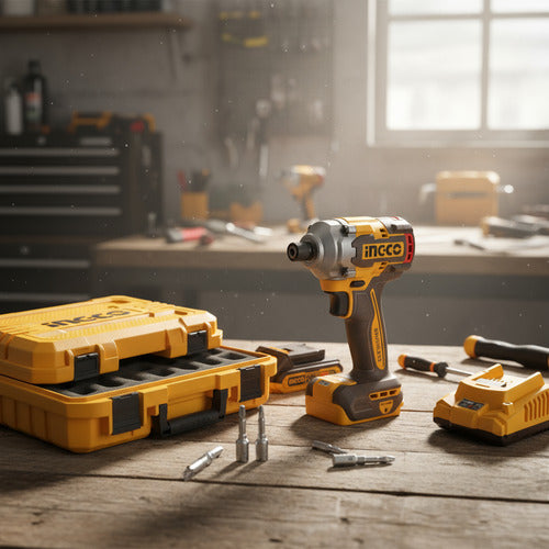 Parafusadeira De Impacto 1/4 285nm 2 Baterias 2ah 20v Ingco Laranja