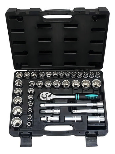 jogo kit de soquetes chave catraca encaixe 1/2 pol com 39 pe