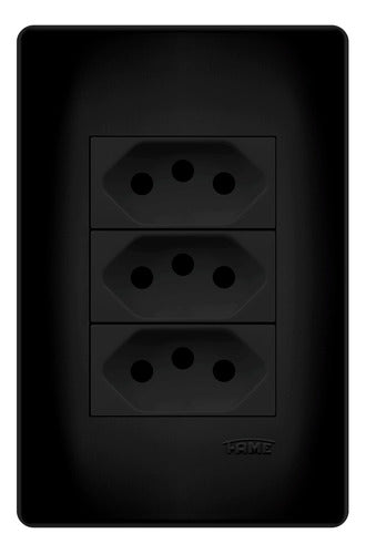 Conjunto 3 Tomadas Tripolar 20a 3pino Preto Fosco Black Fame