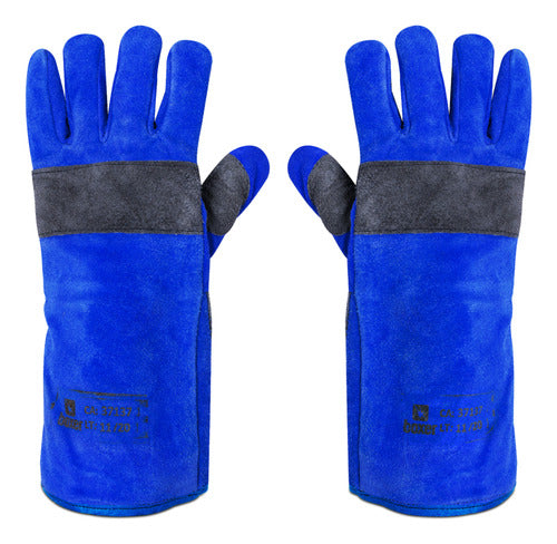 luva de solda epi macia alta temperatura boxer azul