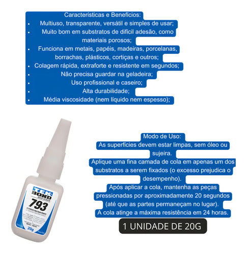 Cola Instantânea Tekbond 793 20g Bico Antientupimento
