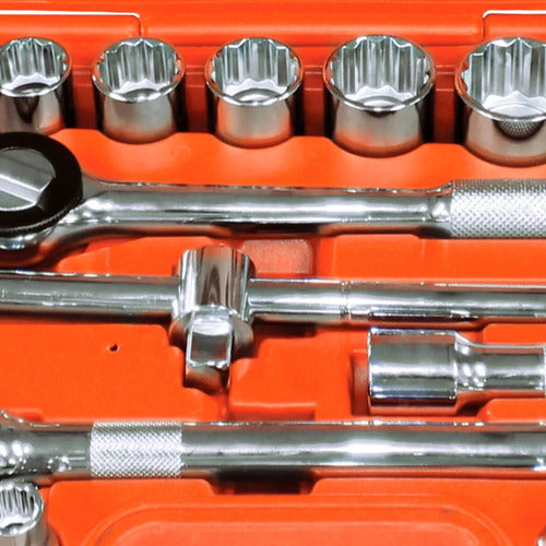 jogo soquete estriado 22pçs cromo vanádio 1/2 robust gedore laranja