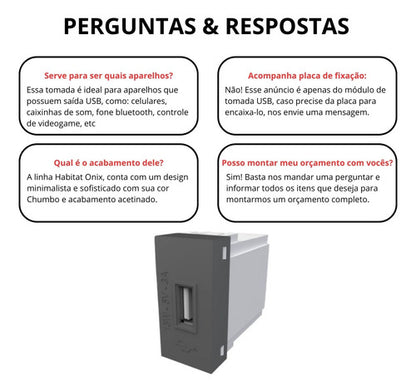 Módulo Tomada Usb 3a Bivolt Habitat Onix Chumbo Cinza Fame