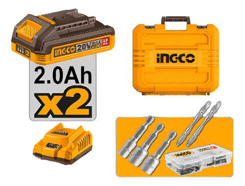 Combo Parafusadeira + Chave Impacto 2 Baterias 2ah Ingco