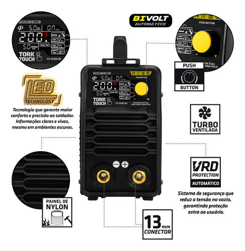 Inversora De Solda Super Tork Industrial Touch 200a Bivolt Preto