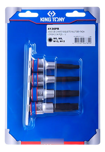 Jogo Soquete Multidentado Longa 1/2 4pçs King Tony 4136pr