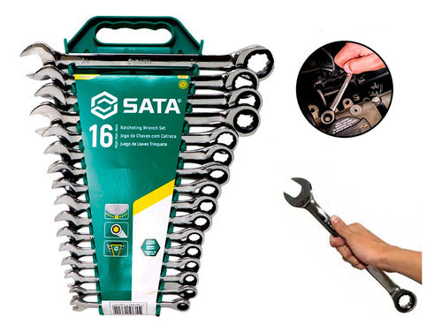 jogo de chave combinada catraca 8 a 24mm sata st08034l