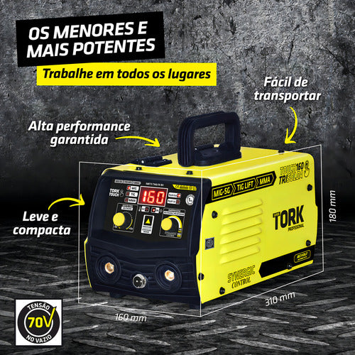 maquina solda 160a mig s/ gás 3 em 1 tig eletrodo máscara bv amarelo